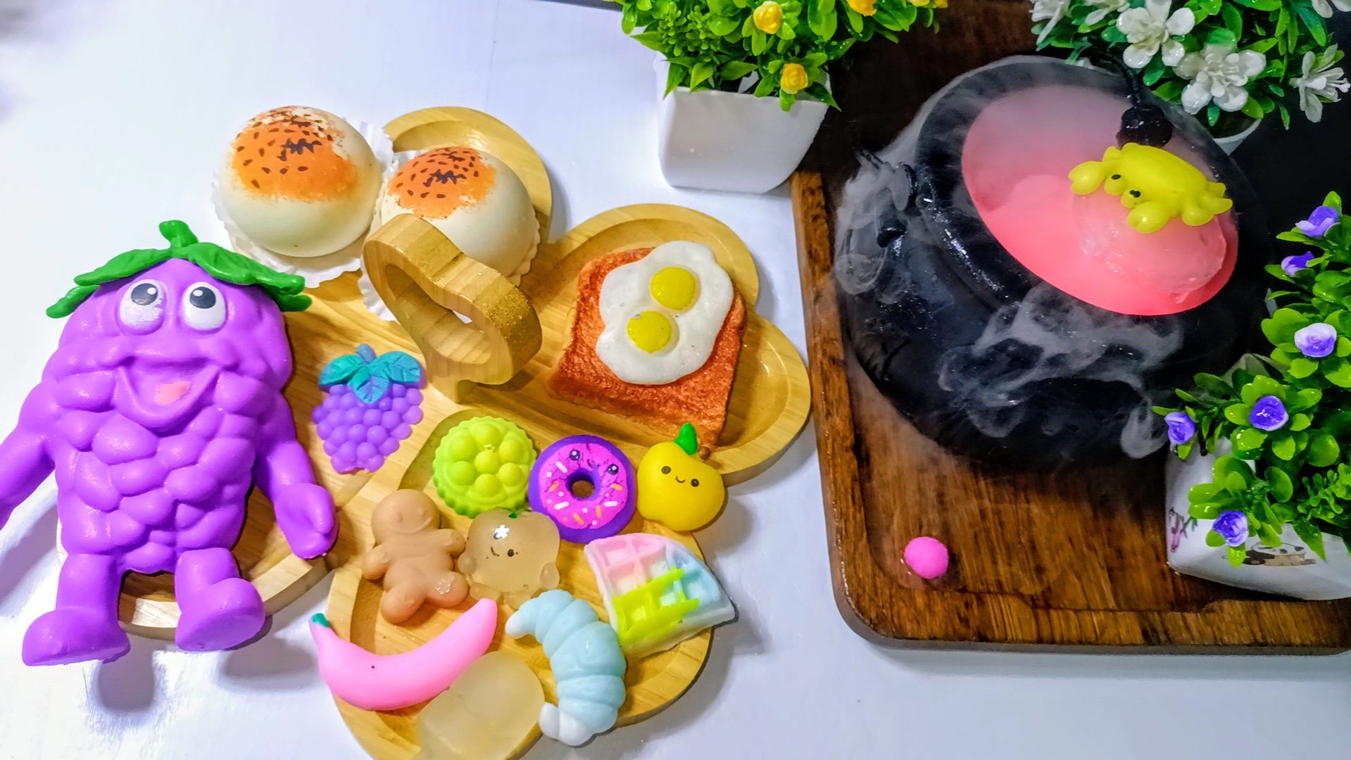 АСМР Распаковка сквишей силиконовых вкусняшек и антистрессов еды 🍯🍲🍡🍳🍉