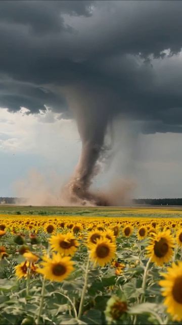 Цветущие подсолнухи и вихрь: зрелище природы #природа #погода #вихрь