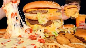 АСМР МУКБАНГ ЭКСТРА МАКДОНАЛДС БИГ МАК БУРГЕРЫ ЭКСТРА СЫР ПИЦЦА КУРИЦА И КАРТОФЕЛЬ ФАР