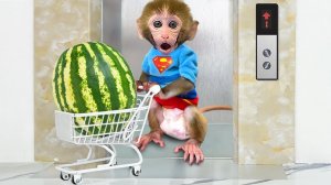 🐵Обезьянка тренируется на беговой дорожке👟 и покупает фрукты🍉 в супермаркете