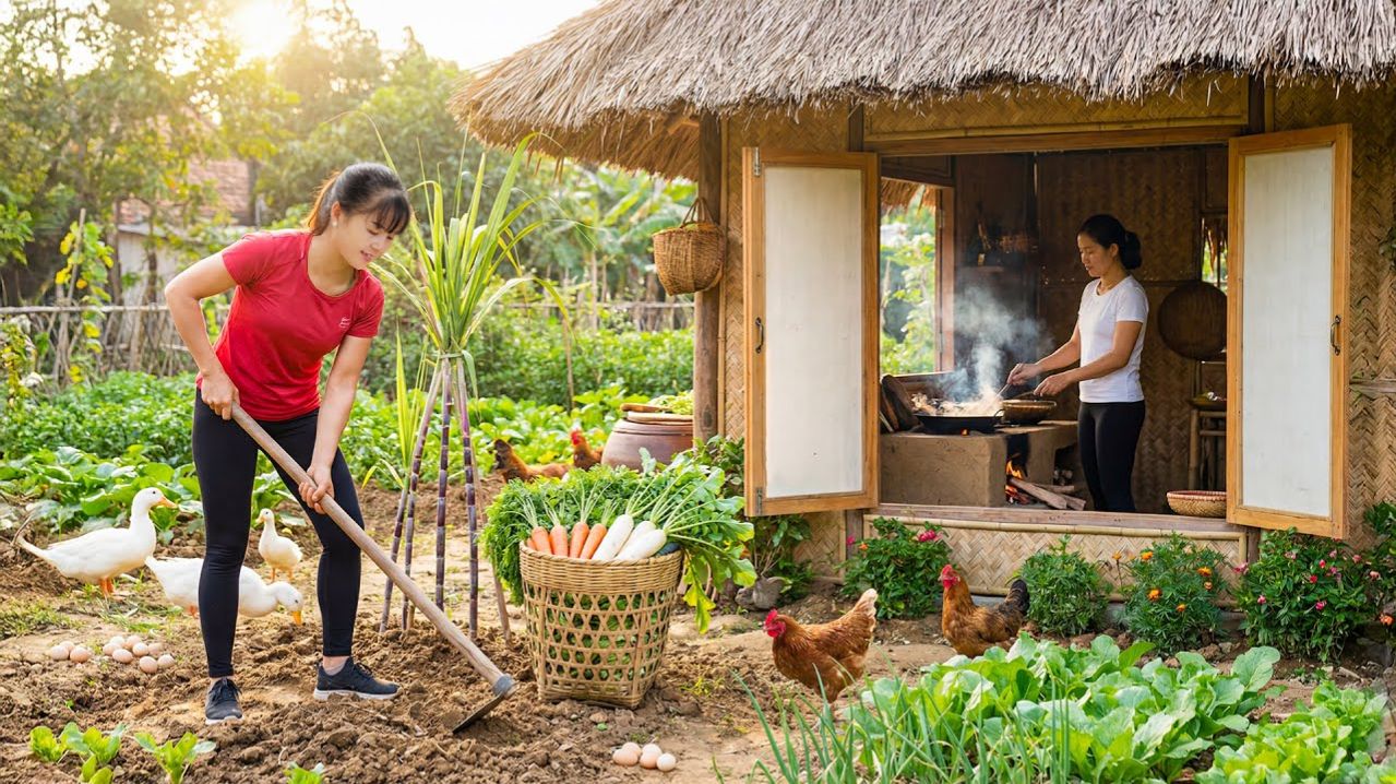 Фуонг, Три месяца работы в саду, выращивание редкого сахарного тростника и запекание курицы в печи.