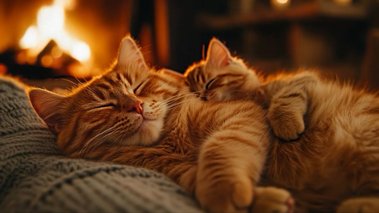 🐈 МУРЛЫКАЮЩИЙ КОТ 🐱 И ГОРЯЩИЙ КАМИН 🔥