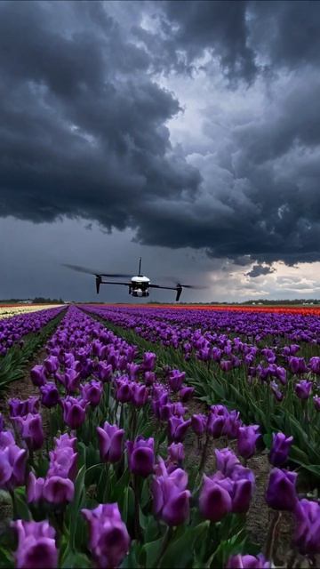 Тюльпаны и облака: магия природы #природа #тюльпаны #пейзаж