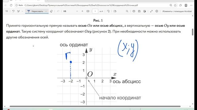 Прямоугольная система координат на плоскости. Координата точки