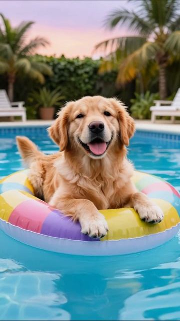 Собака на круге в бассейне: летние приключения #собака #лето #ансамбль