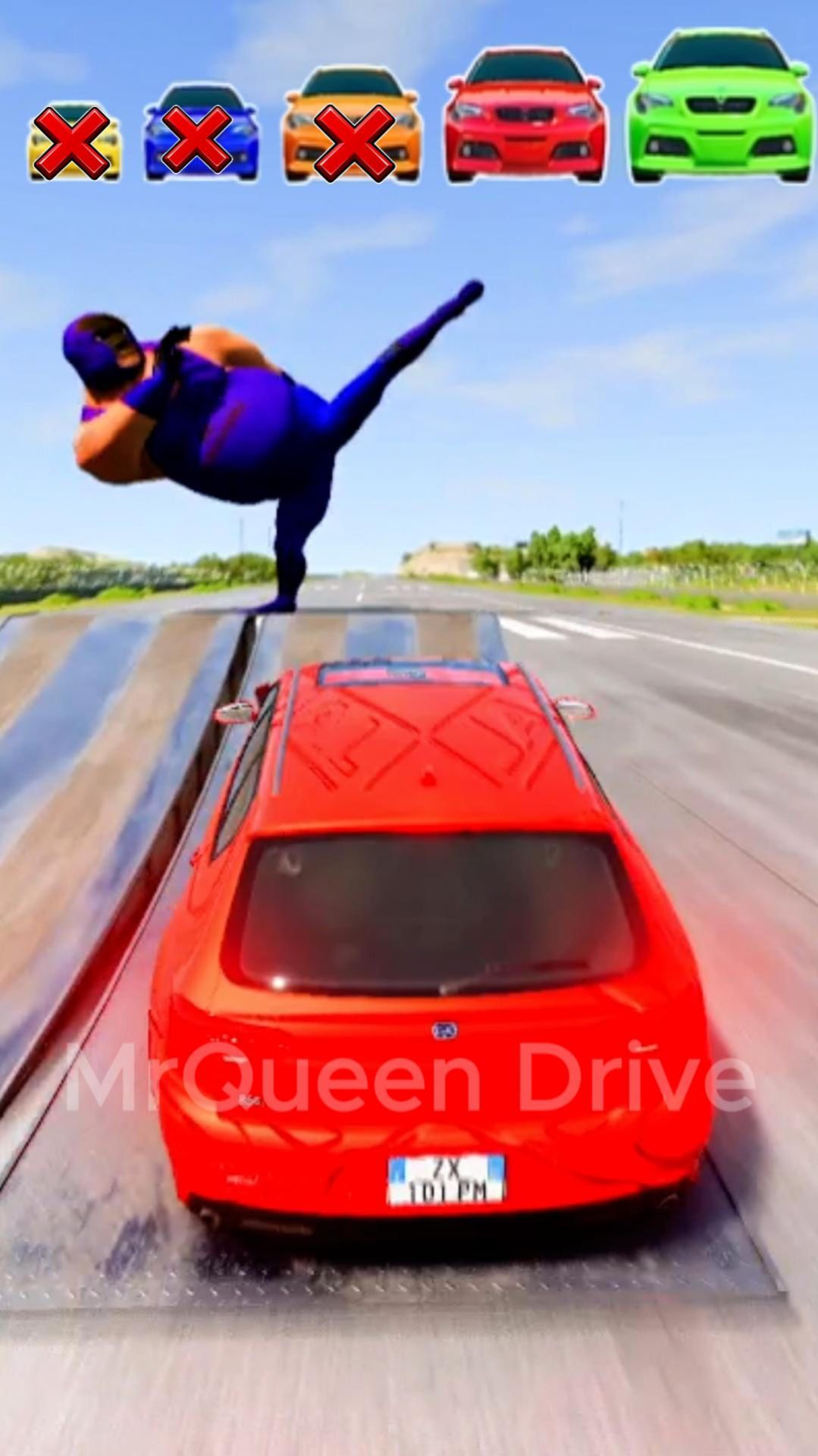 Большая и маленькая машинка против удара ногой