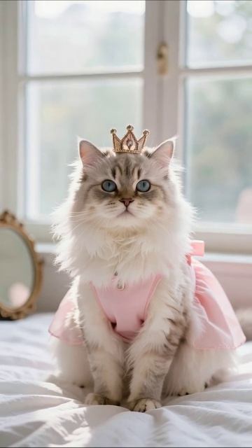 Королевская кошка в розовом платье #котики #милота #животные