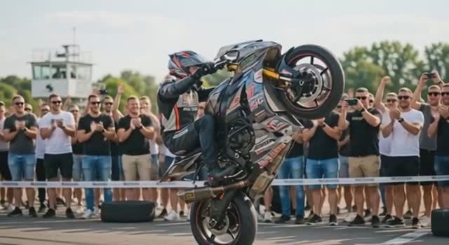 Крутой трюк на мотоцикле на одном колесе