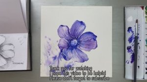 Акварель — цветок пурпурной анемоны .Техника мокрым по мокрому. Пошаговое руководство