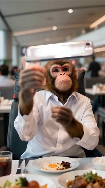 Обед с необычным гостем: обезьяна в кафе юмор животные веселье