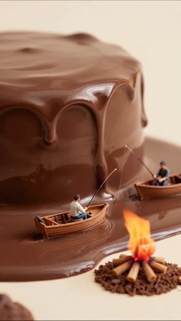 Шоколадный рай: рыбалка на торте #десерт #шоколад #фотоискусство