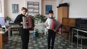 ДШИ ст. Раевской. Учитель-ученик. Георг Мартенс , Алла Лебедькова. А. Лепин. "Хорошее настроение"