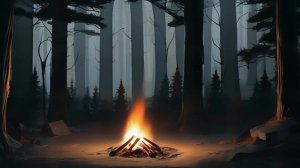 Огонь в лесу ночью — уютная анимация для сна