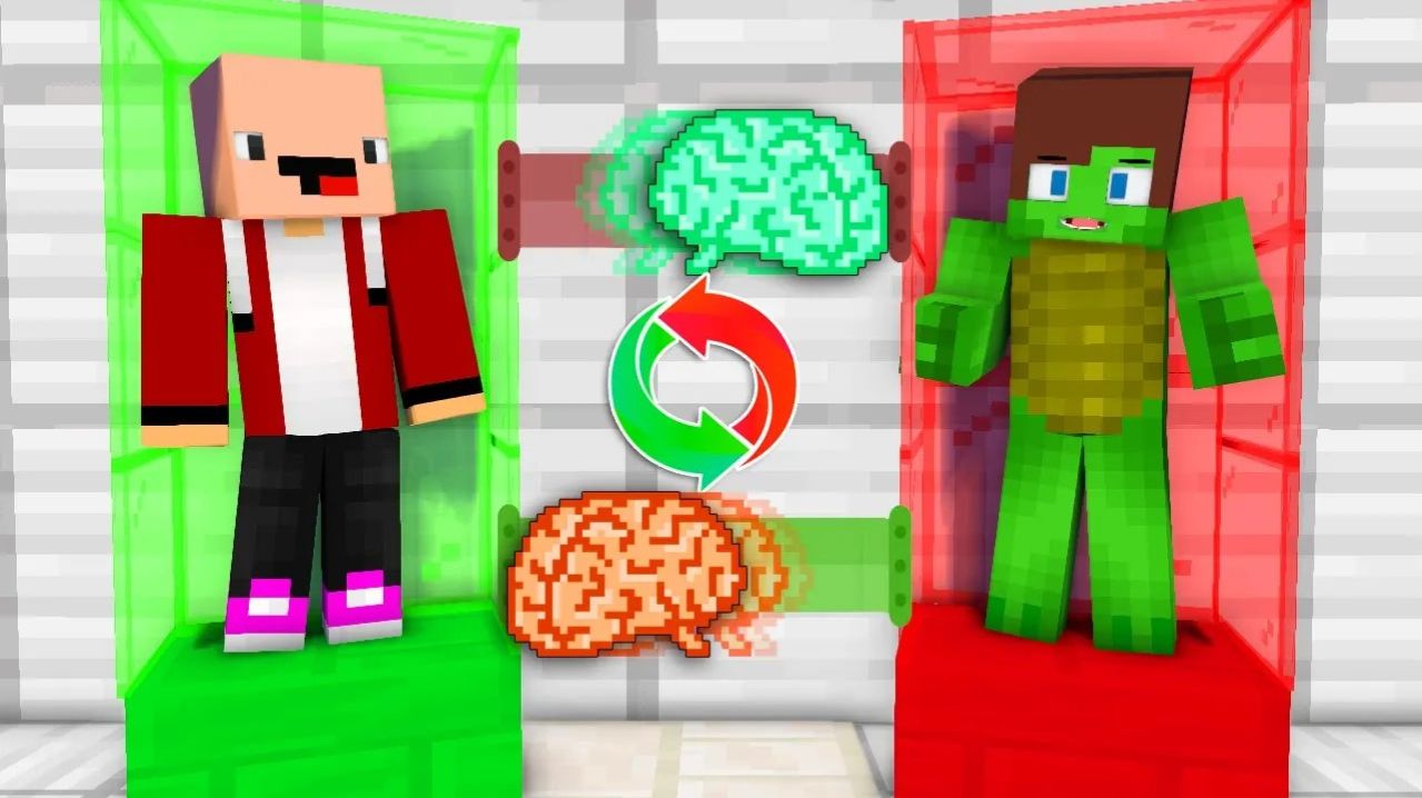 Джей Джей и Майки проводят эксперимент по обмену мозгами. Майнкрафт Мультик