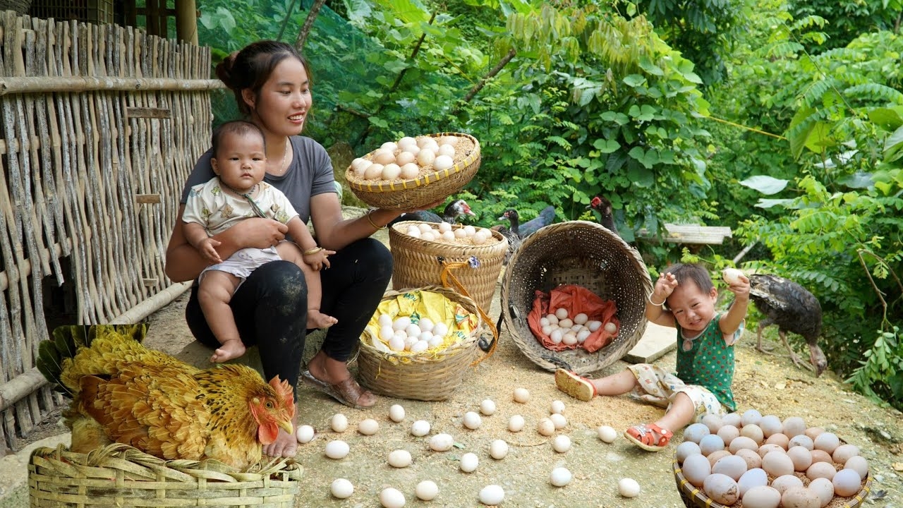 Мама поневоле. Дуонг. Собираю на ферме куриные и утиные яйца для продажи. Купила ходунки. Серия 123