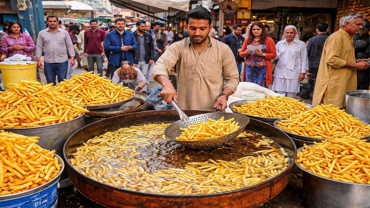 САМЫЕ ПОПУЛЯРНЫЕ В ПАКИСТАНЕ ОСТРЫЕ ФРИ С МАСАЛОЙ ｜ ВСЕГО ЗА 100 РУПИЙ ｜ УДИВИТЕЛЬНАЯ УЛИЧНАЯ ЕДА .