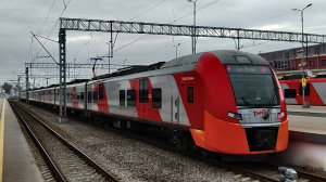 Пасмурная весна. Поездка на ЭС2Г 123 "Пушкинская Ласточка" Старый Петергоф - Санкт-Петербург