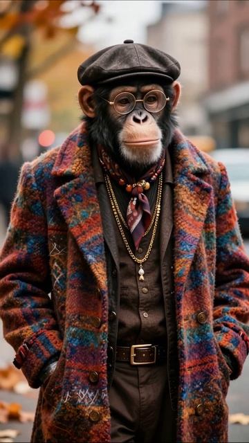 Стильный обезьяна на прогулке #мода #обезьяны #приключения