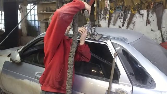 Лада Приора,небольшой кузовной ремонт заднего крыла и двери с разборки.