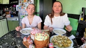 Мукбанг/Окрошка на кефире/Кабачки жареные/Еда/Вкусная домашняя еда