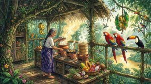 Жизнь в домике на дереве: утренняя готовка под пение птиц | Атмосферное видео