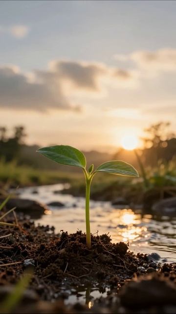 Возрождение природы: маленький росток на закате #природа #росток #экология