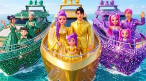 ФИОЛЕТОВАЯ Семья: Золотая семья VS Изумрудная VS Аметистовая На Волшебной Яхте Охотницы на Демонов