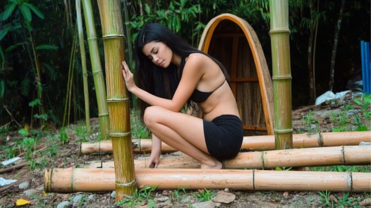 Девушка строит бамбуковую хижину за 20 дней | от начала до конца.