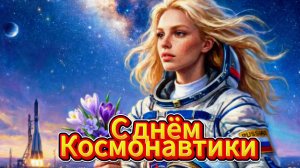 12 апреля С днём космонавтики. Музыкальная открытка поздравление.