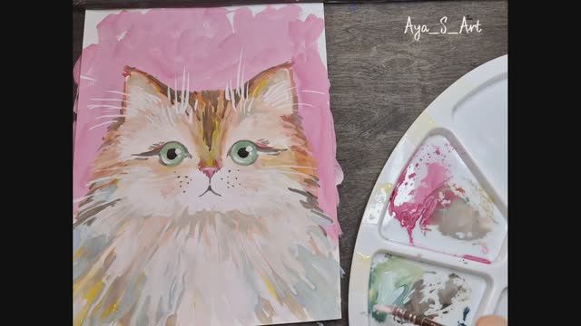 рисуем весеннего котика гуашью