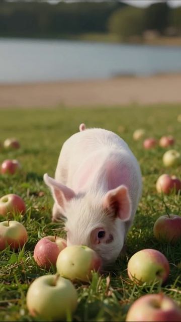 Свинка и яблоки: весёлое лето на ферме! #свинья #яблоки #лето