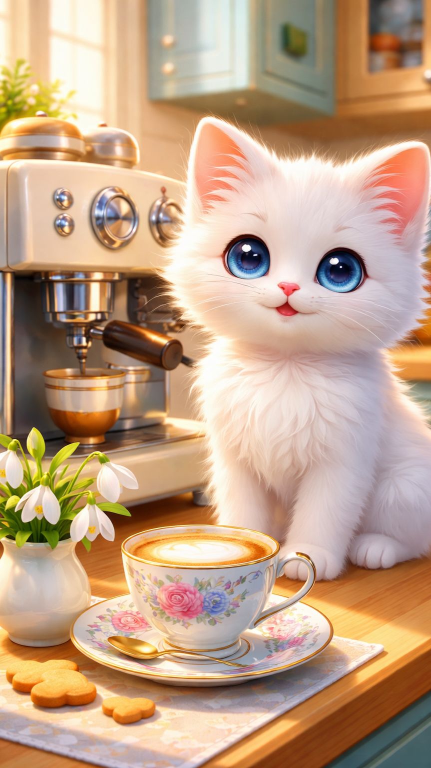 Самое доброе утро начинается с уютного кофе #котики