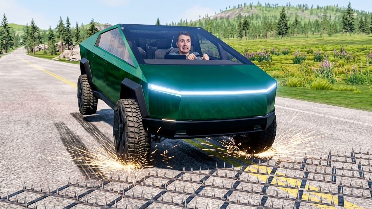 BeamNG Drive - Массивная авария с использованием шипованной ленты и столкновения автомобилей