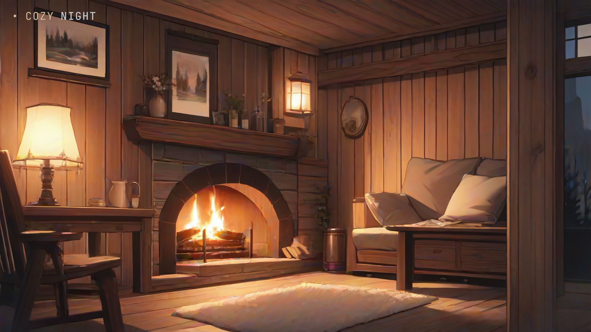 Огонь в камине вечером — уютная анимация для сна