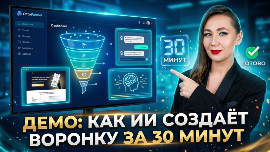 ДЕМО: ИИ OctoFunnel создаёт автоворонку с нуля за 30 минут. Без дизайнера, программиста, фотосессии