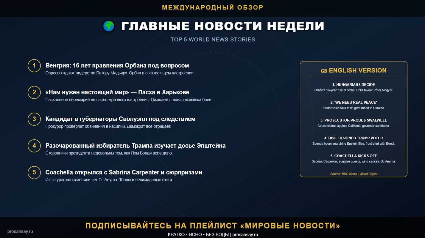 Новости на английском с переводом – главные события недели (12.04.2026)
