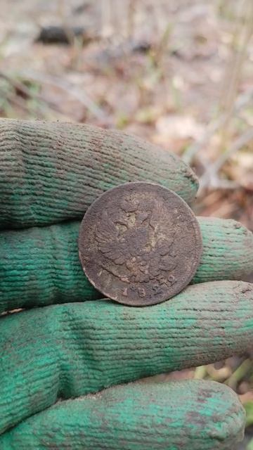 Царская медная монета на лесной дороге