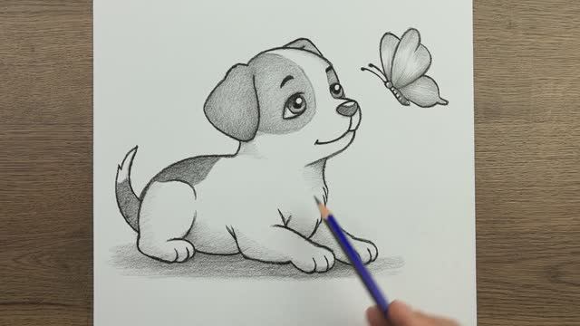 Как нарисовать простую и милую собаку карандашом