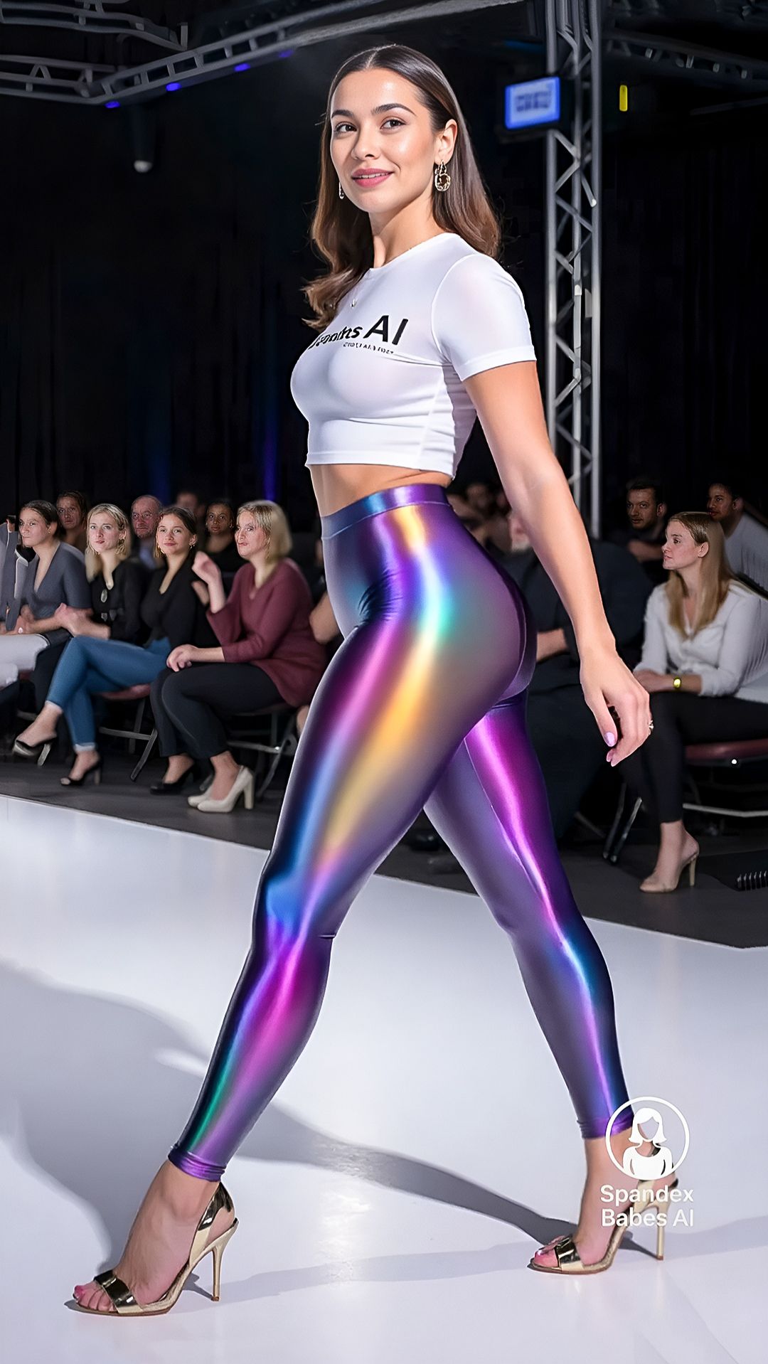 Shiny Spandex Runway Show  Fashion Models in Lycra & Glossy Bike Shorts