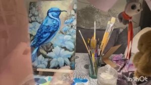 Рисую картину маслом. Синяя птица.