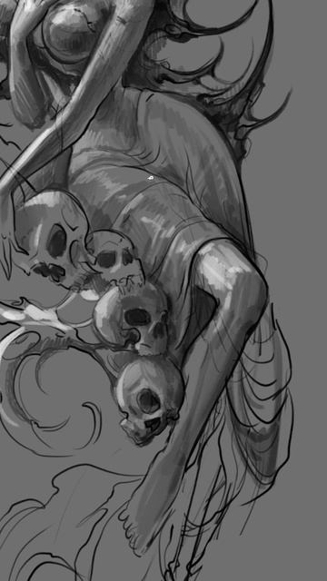 Эскиз тату в фотошопе девушка с черепами на фоне органики