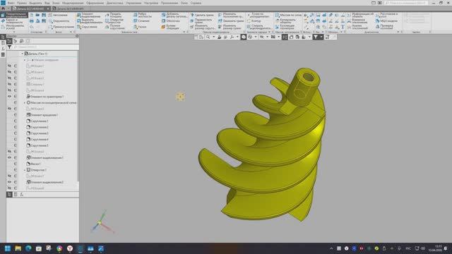 Компас 3Д - четырех заходный шнек