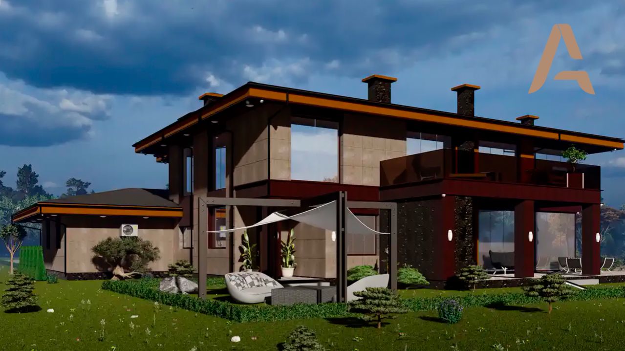 Красивый современный дом с оптимальной планировкой. Проект дома с гаражом, террасами и вторым светом