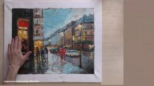 Ночной город. Работа акрилом. Обзор картины