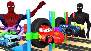 Детское образование - изучаем названия и цвета машинок Дисней вместе с Маккуинам и Человеком-пауком