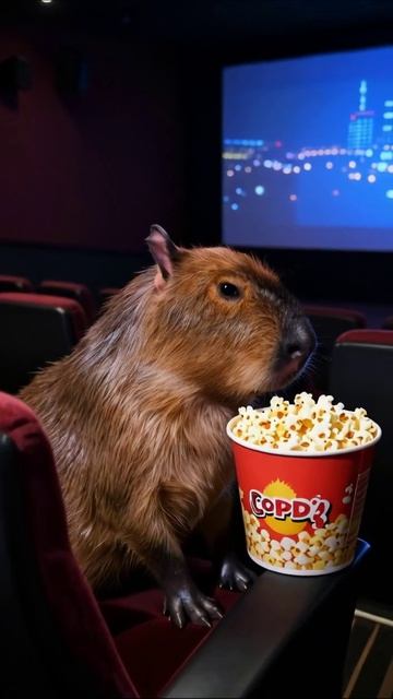 Капибара в кино с попкорном! #животные #кинопоказ #юмор