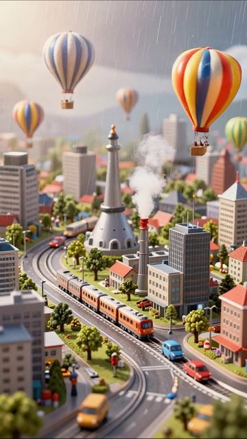 Веселый город с воздушными шарами и поездом #город #воздушныешары #поезды