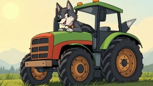 Песенка, волк в тракторе катается