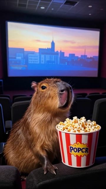 Капибара в кинотеатре с попкорном #Капибара #Кино #Веселье