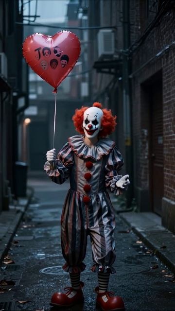 Клоун с шариком: мрачная атмосфера улицы #клоун #страшно #жуть